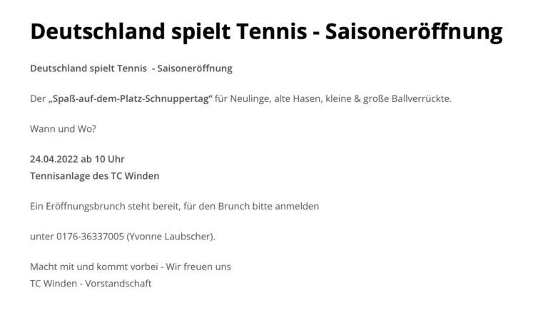 Deutschland spielt Tennis  |  Saisoneröffnung